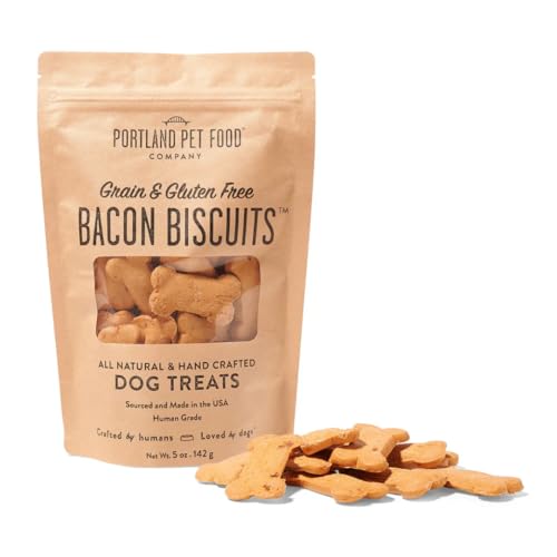 Portland Pet Food Company Bacon Dog Treats Healthy Biscuits for Large Medium & Small Dogs - Grain-Free, Human-Grade, All Natural Dog Cookies, Snacks & Training Treats - Made in The USA - 5 oz