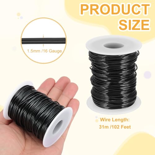 Alambre de aluminio negro de 1,5 mm para bisutería, hilo flexible de 100 pies para manualidades 3