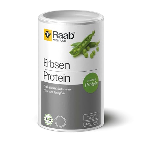 Raab Bio Erbsenprotein Pulver (400 g) reines Proteinpulver mit 80% Eiweiß veganes Eiweißpulver mit Eisen & Phosphor ohne Zuckerzusatz - vegan