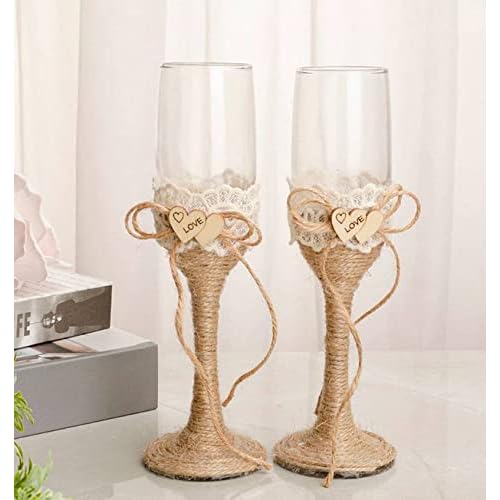 Set 2 Copas Cristal Boda Kraft - Copas Bodas Brindis Bodas de Oro, Aniversarios, Bodas de Plata, Vintage, Retro