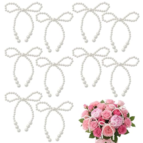 LXUEJIE 10Pcs Pearl Bow Pearls for Decoration White Pearls for Crafting Bow Cupcake Toppers Bouquet Accessories for Wedding Bridal Shower Birthday Wrapper