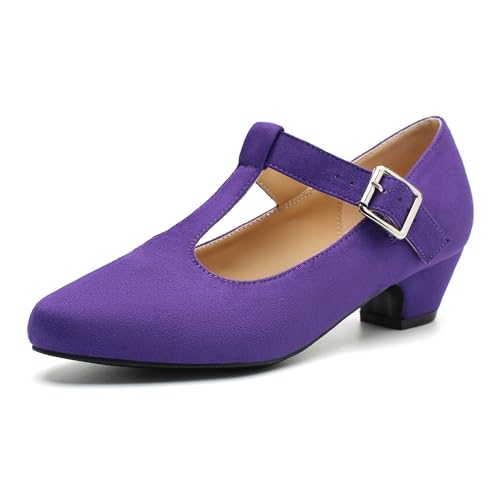 MAIERNISI JESSI Women's T-Strap Mary Jane Pumps, Low Block Heel, Buckle Closure Purple Suede 39 - US 7 by MAIERNISI JESSI - Used condition - US$28.96