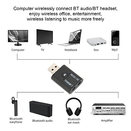 Receptor transmissor USB Bluetooth 5.0, mini adaptador de áudio Bluetooth sem fio 2 em 1, adaptador