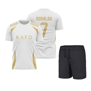 Ronaldo 7 Football Jersey with Black Shorts for (Kid's, Boy's& Men)(XX-Large 44,Multicolor-09)
