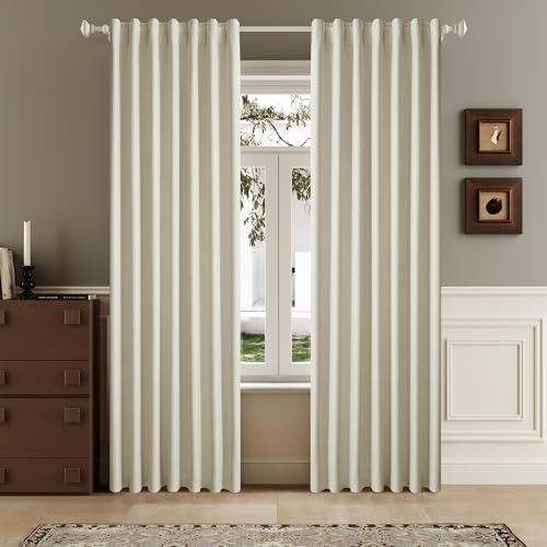 DUALIFE 100% Blackout Linen Cream Beige Curtains 84 Inch for