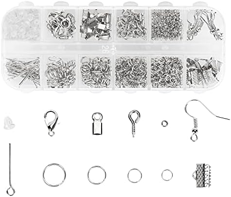 Jewelry Making Supplies Kit, Jewelry Findings Starter Kit, Jewelry Repair Accessories with Open Jump Ring Lobster Clasp for DIY Jewelry Making and Repair Necklace, Bracelet, Earrings (Silver)