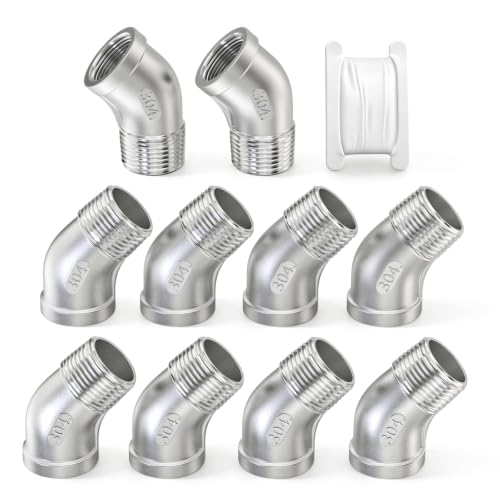 TAISHER 10PCS 304 Stainless Steel 45 Degree elbow,3/4“ NPT Female Pipe to 3/4” NPT Male Pipe Fitting