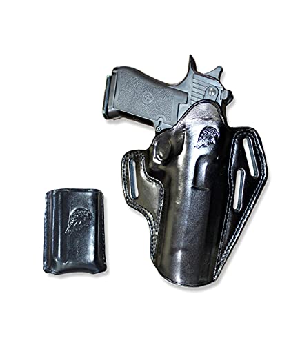 Premium The Ultimate Leather Pancake Owb Belt Holster Open Top Including Single Magazine Pouch Fits, Desert Eagle, Fits All Calibars With 6''Bbl, Right Hand Draw, Black Color #1089# #TOP1