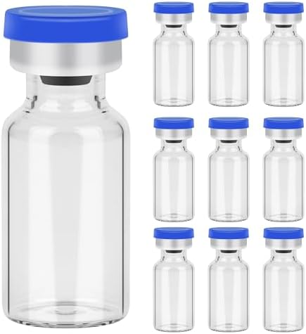 Sterile Empty Vials with Self Healing Injection Port,with Aluminum Plastic Cap,Sealed Empty Glass vials Vials (2ml 10pcs)