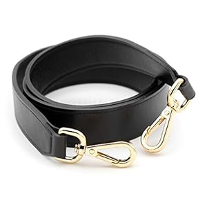 CRAFTMEMORE Bag Handle Replacement Genuine Leather Purse Strap for Handbag Tote Briefcase GL018 (Black Strap, Gold Clasp)