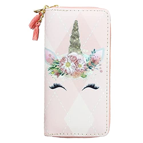 Timlee Cute Rainbow Unicorn Long Wallets Long Purse (Pink Unicorn 1126)