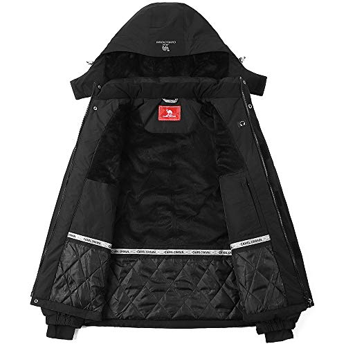 Camel Crown Men's Mountain Snow Waterproof Ski Jacket Detachable Hood Windproof Fleece Parka Rain Jacket Winter Coat Black X-Large #TOP2