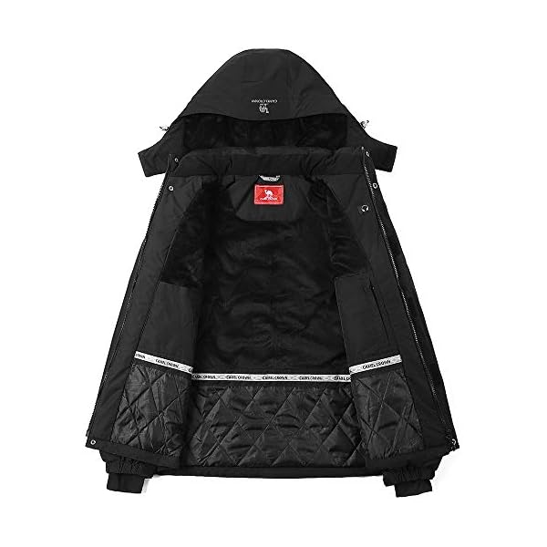 CAMEL CROWN Men's Mountain Snow Waterproof Ski Jacket Detachable Hood Windproof Fleece Parka Rain Jacket Winter Coat Black XXL - Image 4