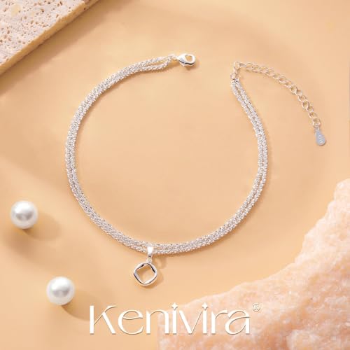 Image of Kenivira Sterling Silver Ankle Bracelets for Women,Gold Dainty Layered Waterproof Anklet for Women, Anklet Set Stackable Beach Gift Adjustable Size