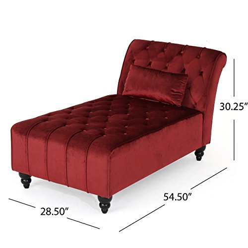 Christopher Knight Home Rubie Velvet Chaise, Garnet 54.5D x 28.5W x 30.25H in