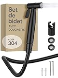 Praknu Kit Douchette WC Complet   Pulverisateur Bidet à Main avec Pomme de Douche pour Toilette, Tuyau   Acier inoxydable – Pour raccord standard G1/2 – Installation facile (noir)