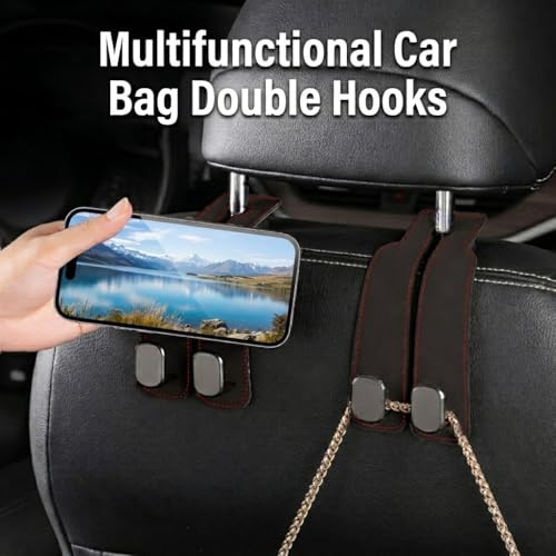 Seltureone 4 Stück Doppelhaken für Autositzrückseite, Auto Kopfstützen Haken Multifunktionale Autositz-Rückenhaken Auto Lagerung Haken für Handtaschen, Geldbörsen & Einkaufstaschen - Schwarz