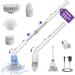 Electric Spin Scrubber,2024 New Cordless Cleaning Brush,4 Replaceable Brush Heads, Adjustable Extension Handle Electric Cleaning Brush Power Cleaning Brush for Bathroom Floor Tile,Storage Bag