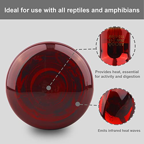 Aiicioo Reptile Red Heat Lamp Bulb - 75W Infrared Basking Spot Light for Breaded Dragon Heat Light Bulb for Gecko Iguana… - Image 3