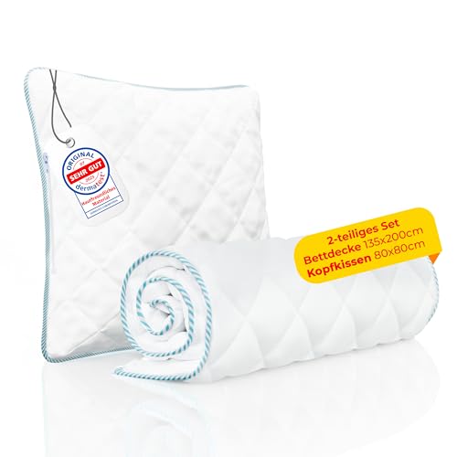 Rosenkern Bettdecke-Set 135x200 & Kissen 80x80 – [SEHR weich & atmungsaktiv] – Ganzjahresdecke 135 x 200 – [Waschbar bis 95° – pflegeleicht & hygienisch] – Steppdecke 135x200 Ganzjahr
