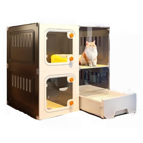 KOGB移動式でパノラマビューの透明なキャットキャビネット。トイレと引き出し式のトイレ付き。ダブルロック、360度回転キャスター 通気性、そして簡単な組み立てが特徴です。寝室、リビングルーム、バスルームをそれぞれ1つずつ配置できる十分な広さで、戸建て住宅や