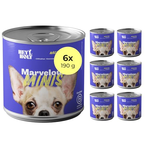 HEY HOLY Premium Nassfutter für Minis 100% getreidefrei | 6X 190 g Hundefutter für ausgewachsene Minis...