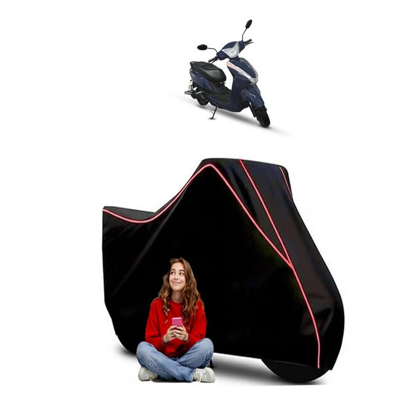 Image of Magnus Electric Scooty Bike Cover Water Resistant Outdoor Use Universal Fit Scooters Motorcycles Heavy Duty UV Protection Dust Rain Scratch Resistant Elastic Bottom Black Blue Piping