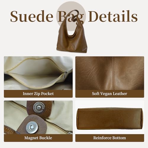 Leather Hobo Bags for Women Slouchy Tote Bag Retro PU Leather Purse Soft Shoulder Handbags Large Work Tote Bag 2pcs4