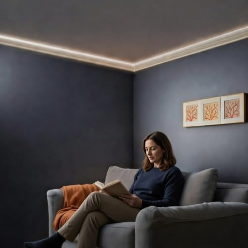 Image of Pushglossy 6 Pcs 70.87 inch(Total 35.4ft) Ceiling Crown Molding with LED Duct Kit for Seamless Ambient Accent Lighting Waterproof Channel for Easy LED Trim Moulding Strip Installation