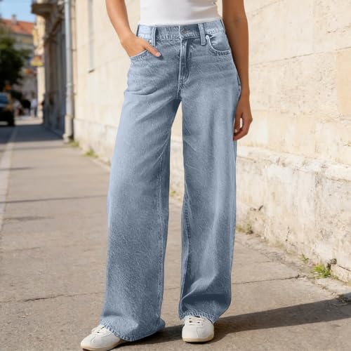 Loinjsnktng Jeans for Women Baggy Plus Size Straight Leg Wide Leg Loose Pants High Waisted Trendy Button Casual Denim Trouser - image 2