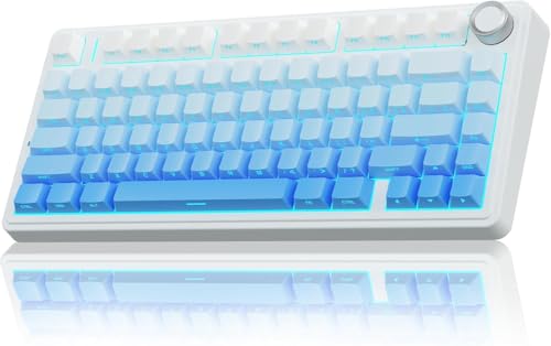 Image of AULA F75 75% Side-Engraved Keycaps Wireless Mechanical Keyboard | Hot Swappable | Pre-lubed Linear Switches | RGB Backlit | 2.4GHz /Type-C /Bluetooth Keyboard (Side-Engraved, Blue Star-Vector Switch)