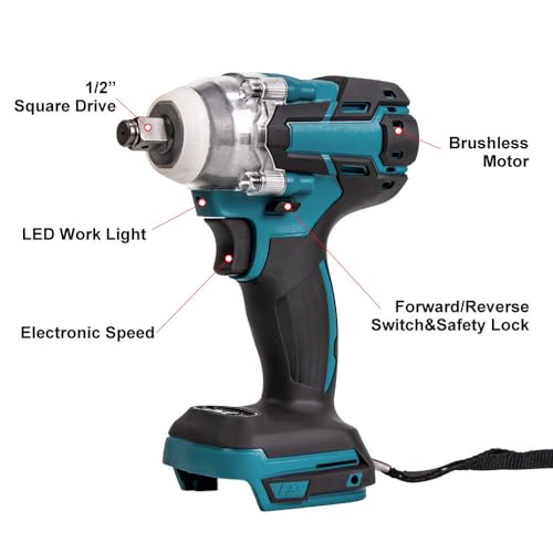 Chave de impacto Fafeicy, chave elétrica sem escova de 21V, máximo de 520 (Nm), recarregável, para b
