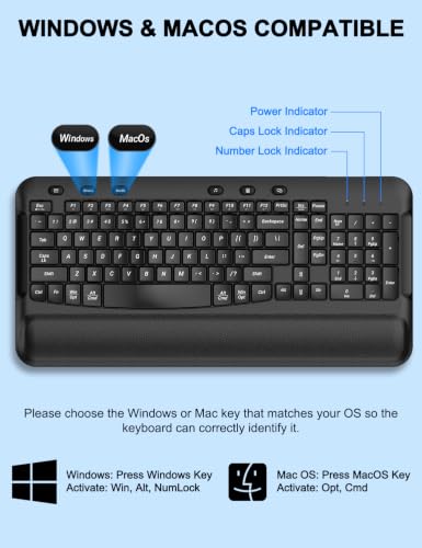 Image of Ergonomic Wireless Keyboard and Mouse, Silent Wave Keys with Soft Palm Rest