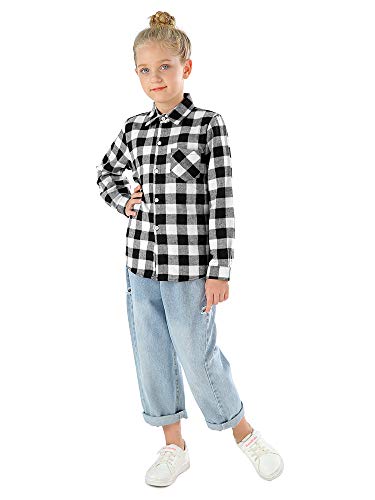 Image of Phorecys Girls' Plaid Flannel Shirt Long Sleeve Button Down Buffalo Checkered Shirt 2T-10 Years