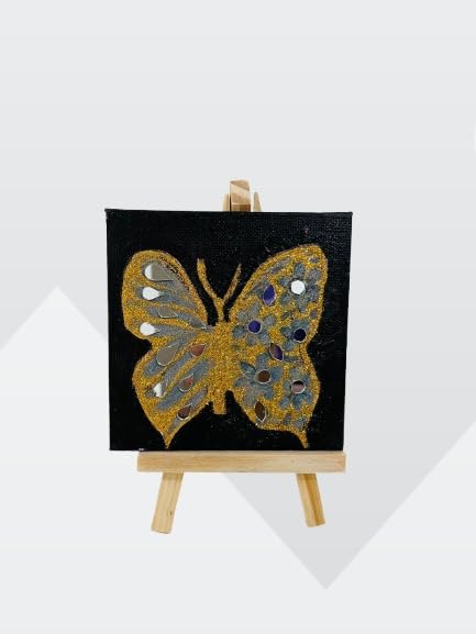 Handpainted Butterfly Mini Canvas Art, 4 x 4 inches, Gold and Silver, with Display Easel-image-33