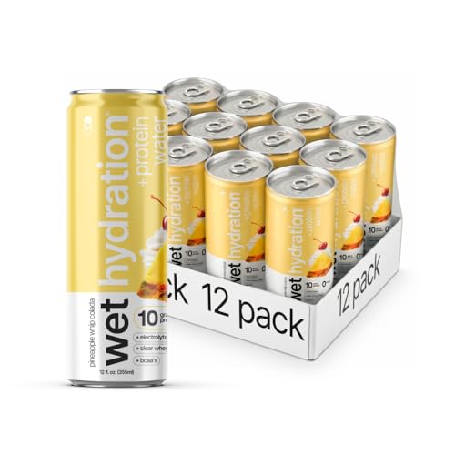 Image of Wet Hydration | Functional Wellness Water, Non-Carbonated - Pineapple Whip Colada (12 fl. oz.| Pack of 12) - Zero Calorie Hydration Drink with Electrolytes, Clear Whey Protein, BCAAs, Protein Water, No Sugar, No Artificial Ingredients