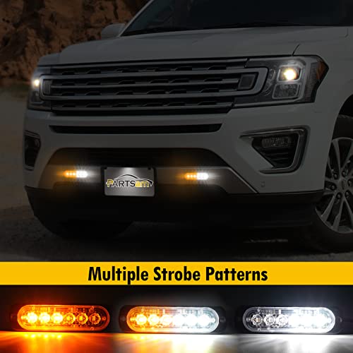 Partsam 10Pcs Led Emergency Strobe Lights, Amber White 6Led Warning Flashing Light Lamps, Caution Construction Hazard Light For Truck Car Vehicle Van Off Road Atv Suv, Surface Mount,12V #TOP3