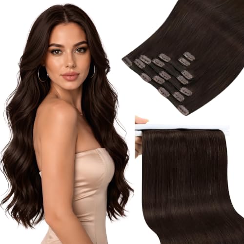 Image of Sunny Hair Clip in Hair Extensions Real Human Hair Brown 18inch 135g | Real Human Hair Clip in Extensions Brown Build Natural Looking Abundance, Rich Thickness and Smooth Finish All Day 18 Inch