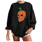 luohaibell cuello redondo sudadera mujeres Halloween estampado casual suéter suelto sudadera manga larga suéter blusa camisa, Negro , M