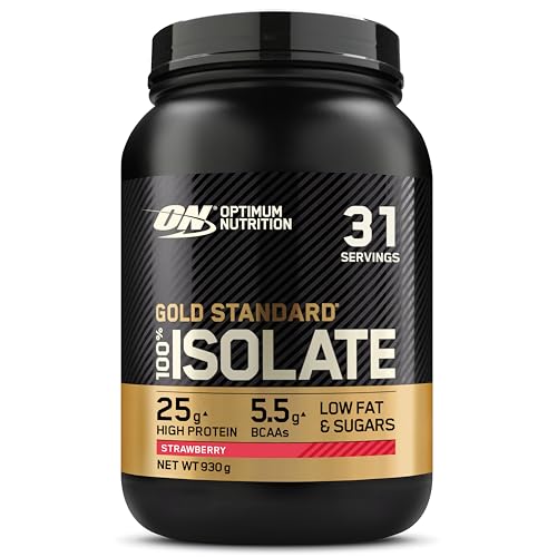 Optimum Nutrition ON Gold Standard 100% Isolate Pure Whey Proteïne, Natuurlijke Voorkomende BCAA's en Glutamine, Pre- en Post-Workout, Aardbeiensmaak, 31 Porties, 930 g