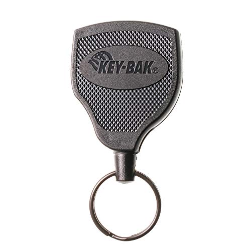 KEY-BAK S48 Einziehbare Spule, 121,9 cm Edelstahlkabel, robustes Polycarbonat-Gehäuse, Stahlschwarz, 5,79 x 1,78 x 8,64 cm