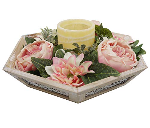 Admired By Nature Artificial Pink 13'' Artficial Flower Candle Ring Handmade Floral Spring Wreath For Front Door Wall Wedding Party Home Decor Abn1W005-Pk-Cm #TOP3
