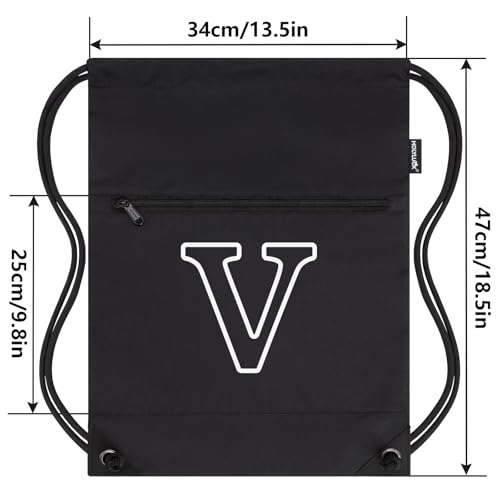 Image of HOLYLUCK Drawstring Bags Initial Backpack Sackpack Cinch Bags for Sports, Gym, Travel, Beach (Black-V)
