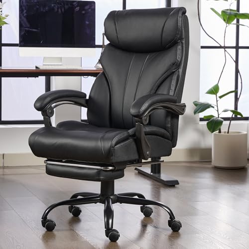 GarveeHome Ergonomic Office Chair, 500 LBS Big & Tall Home Office Chair, PU Leather Computer Desk Chairs, Wide Seat Executive Office Chair With High Back and Footrest, Rolling Swivel Task Chair, Black