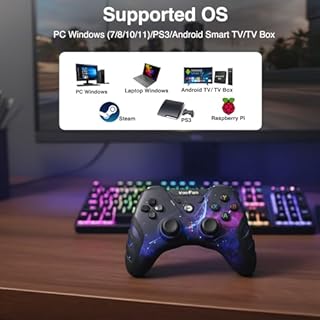 VooFun Manette PC Sans Fil, Manette PS3 Gamepad PC avec Hall Joystick, Double Vibration, 2,4G Gamer Manettes pour Windows 11/7/8/10, PS3, Steam, Laptop, Android Smart TV, TV Box (Galaxie)