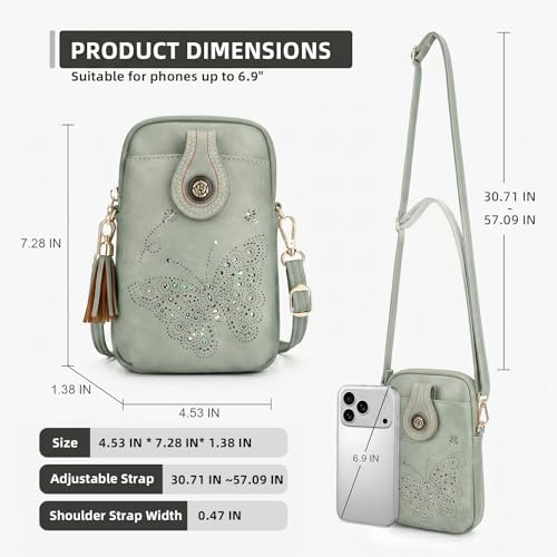 Image of KITEVIUN Small Crossbody Bags for Women, Lightweight Mini Cute Cell Phone Purse for Women with Tassel Shining Butterfly