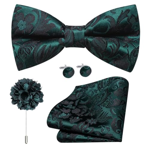 Image of Dubulle Mens Paisley Striped Bowtie Set Pre-tied Bowtie for Men and Pocket Square Set Wedding Business
