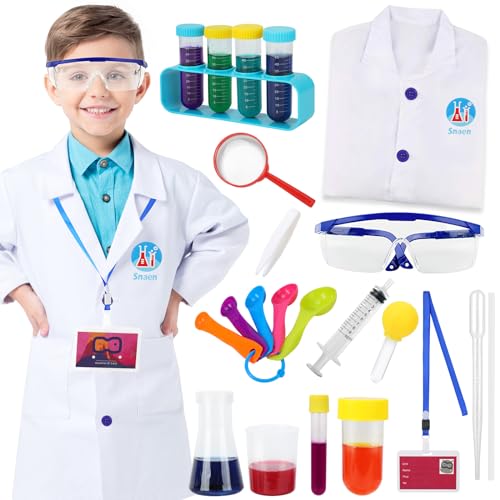 23 Pieces Scientist Costume Kids,Lab Coat Science Experiment Kit Dress Up Scientist Role Play Toys Gift for Kids Boys Girls Age 4-8