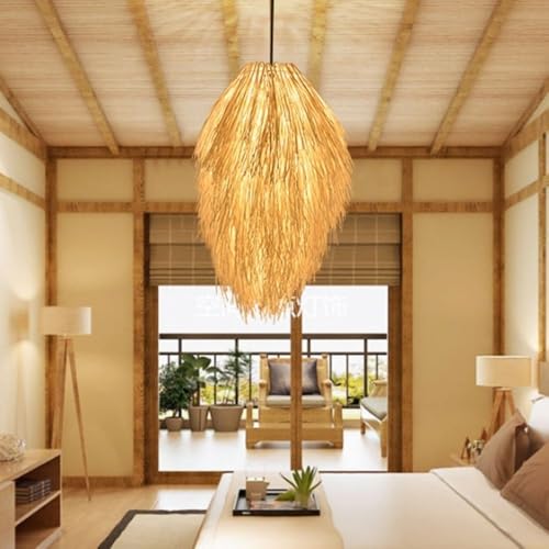 Lampe suspendue en jonc de mer et paille style boho chic