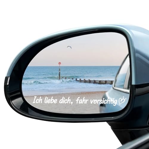 Aufkleber Ich liebe dich Fahr Vorsichtig Satz Auto Sticker Wasserdichter für Außenspiegel Auto Deko mit Vierblättriges Kleeblatt Schlüsselanhänger Als Führerschein Bestanden Geschenk (Weiß)